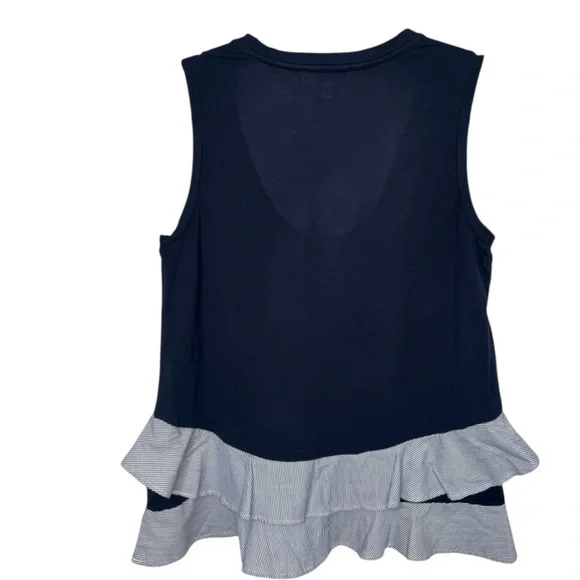 Marled Navy Blue Tank Top with Pinstripe Ruffle Coquette Preppy style medium - Picture 2 of 5